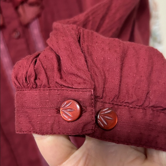 Denim 24/7 Wine Ruffle Cotton Blouse Button up with Lace Trim Fancy size 22 - Picture 10 of 14